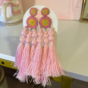 Pink Beaded Tassel Earrings